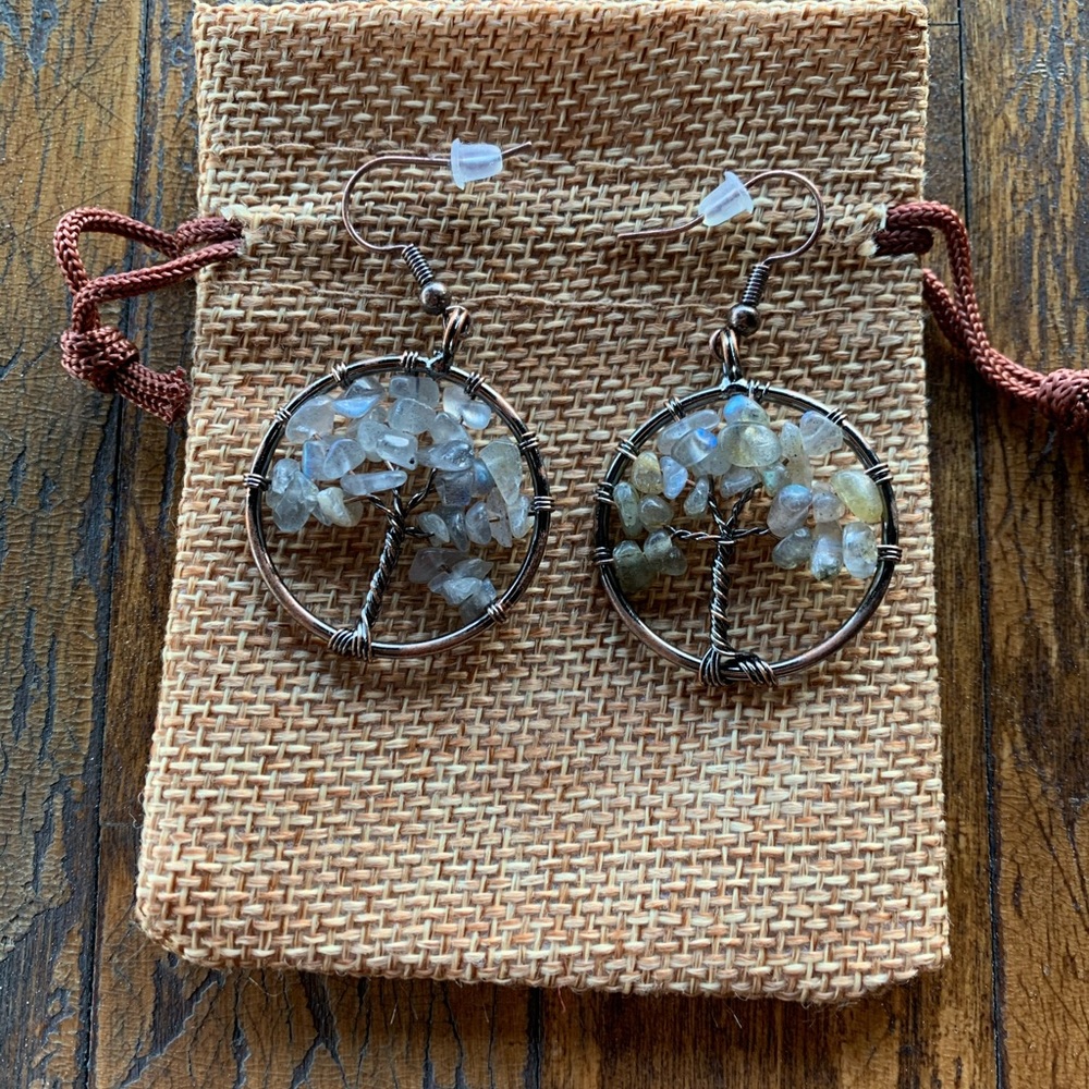 Brand New Tree Of Life Labradorite Earrings Genuine Labradorite Aquarius Gift